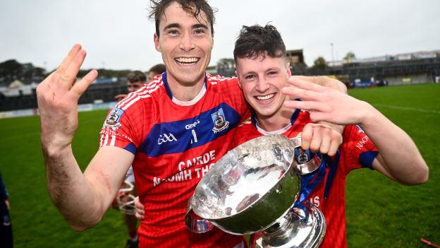 Conor Cooney, left, and Oisin Flannery of St Thomas' celebrate following the Galway County Senior Hurling Championship Final match between Turloughmore and St Thomas at Kenny Park in Athenry, Galway. 