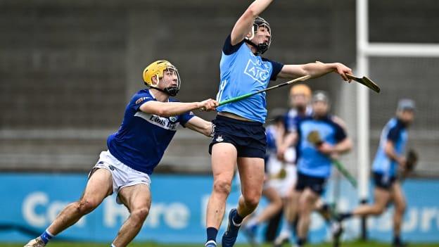 Dónal Burke, Dublin, and Ian Shanahan, Laois, in Allianz Hurling League action. Photo by Sam Barnes/Sportsfile