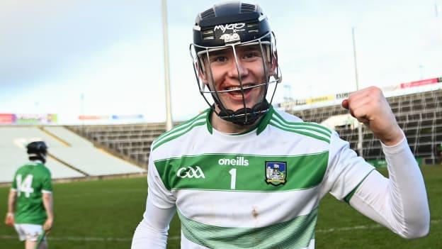 Limerick goalkeeper Tomás Lynch celebrates following the Electric Ireland Munster GAA Hurling Minor Championship Final match between Limerick and Tipperary at LIT Gaelic Grounds in Limerick. 
