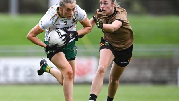 Aoife Minogue, Meath, and Niamh Carmody, Kerry, in All-Ireland Ladies SFC action at Austin Stack Park. Photo by Piaras Ó Mídheach/Sportsfile