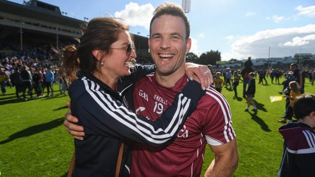 David Collins celebrating following Galways 2016 All Ireland SHC Quarter-Final win over Clare.