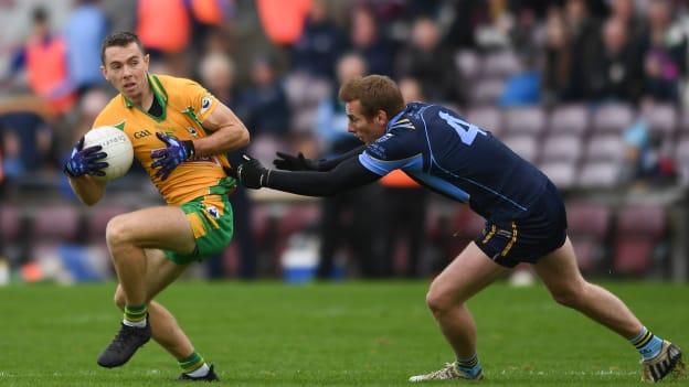 Jason Leonard and Gavin Duffy during the Galway SFC Final at Pearse Stadium.