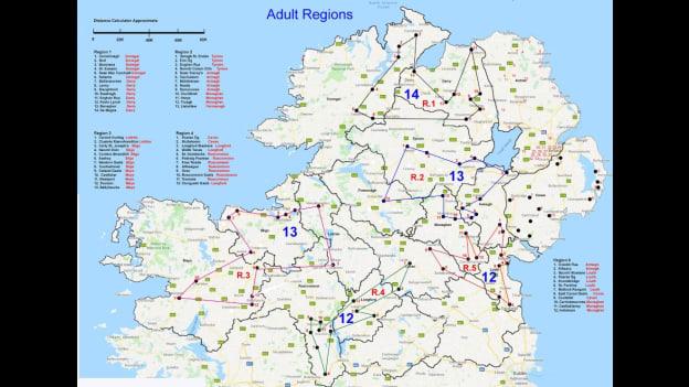 The proposed five regions for adult club hurling competitions. 