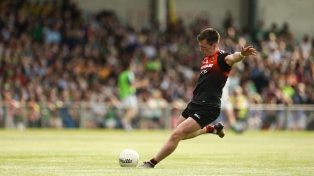 Cillian O Connor kicking a point at the Gaelic Grounds for Mayo.