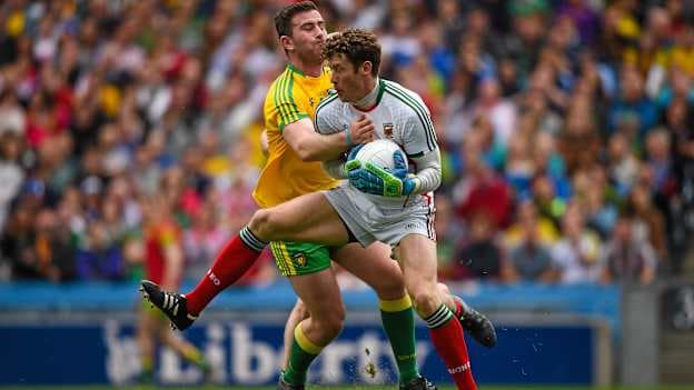 David Clarke and Paddy McBrearty in 2015 All Ireland quarter final action at Croke Park.