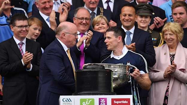 GAA President John Horan and Dublin captain Stephen Cluxton following the 2019 All Ireland SFC Final replay.