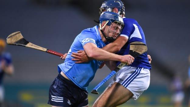 Davy Keogh of Dublin in action against Lee Cleere of Laois during the Leinster GAA Hurling Senior Championship Quarter-Final match between Laois and Dublin at Croke Park in Dublin. 