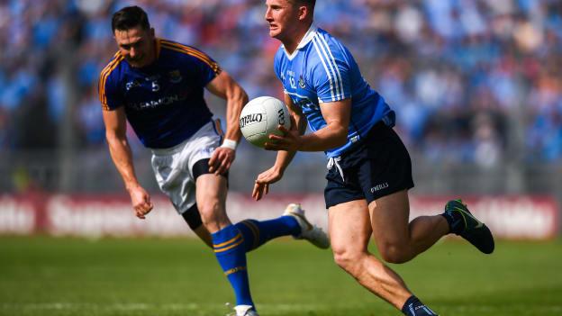 Ciaran Kilkenny, Dublin, and Mickey Quinn, Longford during the 2018 Leinster SFC Semi-Final.