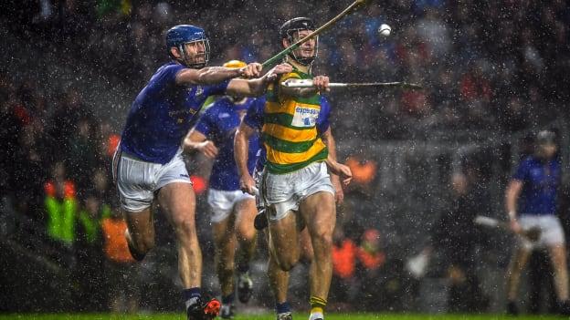 Tadgh Deasy, Blackrock, and Jamie Burns, St Finbarr's, during the Cork SHC Final at Páirc Uí Chaoimh.