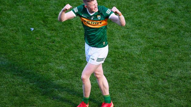 Jason Foley of Kerry celebrates after the GAA Football All-Ireland Senior Championship Semi-Final match between Dublin and Kerry at Croke Park in Dublin.