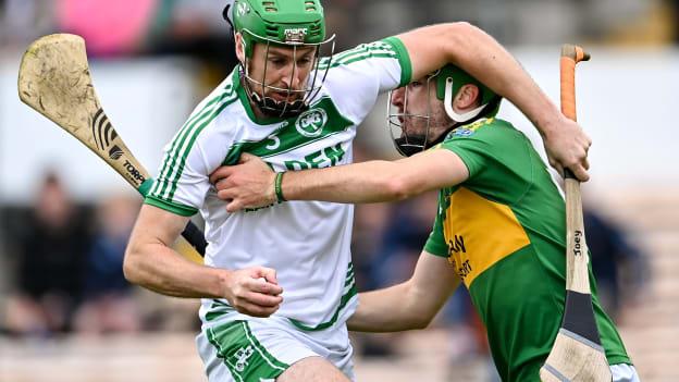 Joey Holden of Shamrocks Ballyhale in action against Ethan Phelan of Glenmore during the Kilkenny County Senior Club Hurling Championship Round 1 match between Shamrocks Ballyhale and Glenmore at UPMC Nowlan Park in Kilkenny. 
