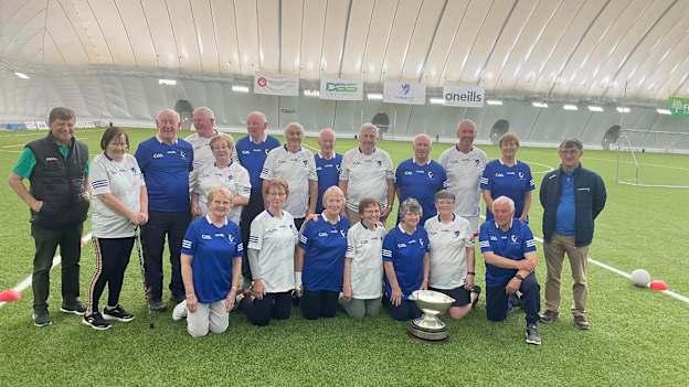 John O'Mahony and John Prenty pictured with the players at Wednesday's Walking Gaelic Football match at the University of Galway Connacht GAA Air Dome.