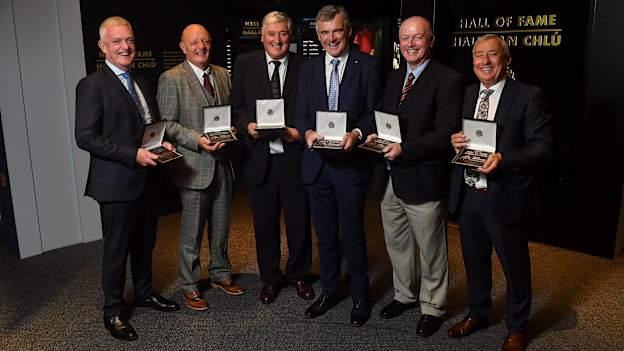 The 2019 GAA Museum Hall of fame inductees, from left, are former hurlers Nicky English, Terence ‘Sambo’ McNaughton, Conor Hayes, and former footballers Colm O'Rourke, Larry Tompkins and Denis ‘Ogie’ Moran.