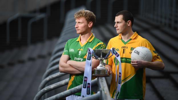 Matthew Cody, Rathgarogue Cushinstown, and Philly Garry, Clann na nGael, pictured ahead of the AIB Leinster GAA Club Junior Football Final.