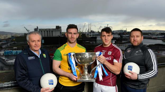 Mikey Sheehy, Kerry selector, Paddy McBrearty, Donegal, Damien Comer, Galway, and Cian O Neill, Kildare manager pictured at the Allianz Football League launch.