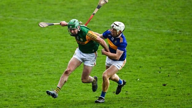 Eric Leen of Kerry in action against Sean Ryan of Tipperary during the Co-Op Superstores Munster Hurling Cup quarter-final match between Kerry and Tipperary at Austin Stack Park, in Tralee, Kerry. 