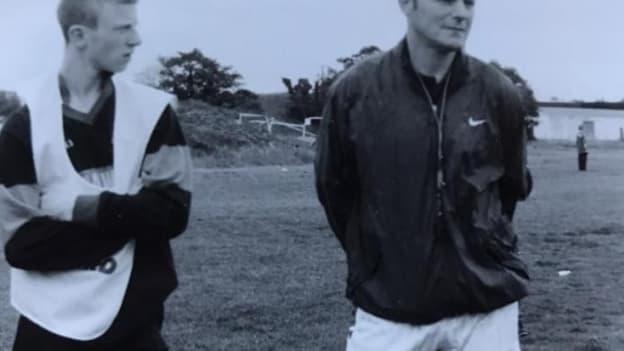 Billy McNicholas, right, pictured with a young Colm Boyle at a Mayo GAA Academy session back in the day. 