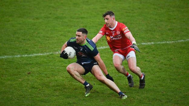 Ben McCormack, Kildare, and Cormac Monroe, Tyrone, in Allianz Football League Division One action.