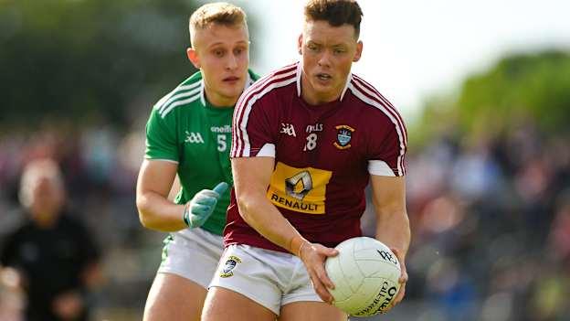 Tommy McDaniel of Westmeath in action against Gordon Brown of Limerick during the GAA Football All-Ireland Senior Championship Round 2 match between Westmeath and Limerick at TEG Cusack Park in Mullingar, Co. Westmeath. 