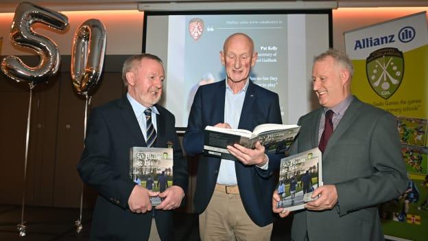Left to right, Joe Lyons, Brian Cody and Ciarán Crowe pictured at the launch of Cumann na mBunscol, 50 Bliain ag Fás in Croke Park.