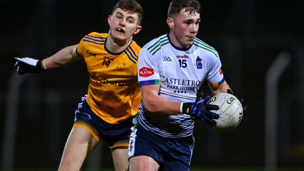 Mark Lenahan, UL, and Conor Corbett, DCU Dóchas Éireann in Electric Ireland Sigerson Cup Semi-Final action at Netwatch Cullen Park last week.