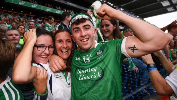 Aaron Gillane of Limerick and family celebrate following victory over Galway in the All-Ireland SHC Final. 