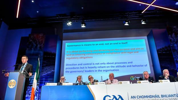 GAA Ard Stiúrthóir Tom Ryan speaking at Congress at Croke Park on Saturday.