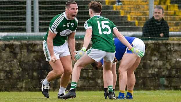 Kevin Cassidy of Gaoth Dobhair celebrates with Eamonn Colum after the Donegal County Senior Club Football Championship semi-final match between Kilcar and Gaoth Dobhair at MacCumhaill Park in Ballybofey, Donegal.