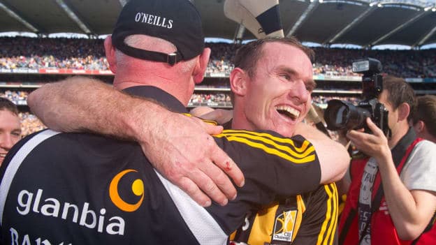 Noel Hickey celebrates with Brian Cody after Kilkenny's 2011 All Ireland SHC Final win over Tipperary at Croke Park.