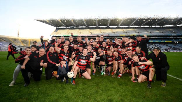 Ballygunner celebrate with the Tommy Moore cup after beating Ballyhale Shamrocks in the AIB All-Ireland Club SHC Final. 