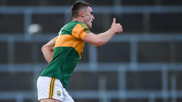 Seán O'Shea celebrates after a scoring a goal.