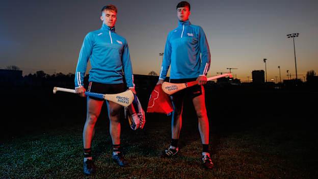 UCC hurlers Iarlaith Daly (left) and Rob Downey pictured at the launch of the 2022 Electric Ireland Fitzgibbon, Sigerson and Higher Education GAA Championships.