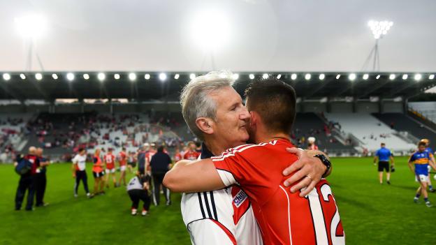 Former Cork manager Kieran Kingston pictured with his son, Shane, following the 2018 Bord Gais Energy Munster Under 21 final.