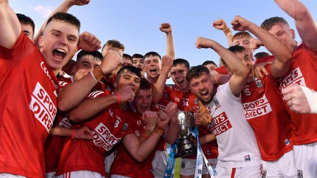 The Cork minor hurlers celebrate after their Electric Ireland Munster Final victory over Waterford. 