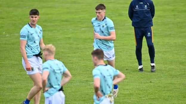 Wicklow manager Oisín McConville watches the team warm-up before the Tailteann Cup Group 3 Round 1 match between Wicklow and Carlow at Echelon Park in Aughrim, Wicklow. Photo by Tyler Miller/Sportsfile.