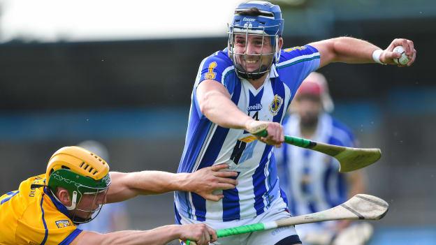 Paul Doherty of Ballyboden St Enda's in action against Kevin Burke of Na Fianna during the Dublin County Senior Hurling Championship Semi-Final match between Ballyboden St Enda's and Na Fianna at Parnell Park in Dublin. 