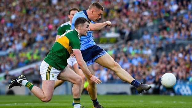 Con O'Callaghan of Dublin in action against Tom O'Sullivan of Kerry during the GAA Football All-Ireland Senior Championship Final Replay between Dublin and Kerry at Croke Park in Dublin. 