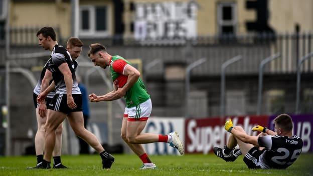 Darren McHale celebrates after scoring a goal for Mayo against Sligo at Markievicz Park.
