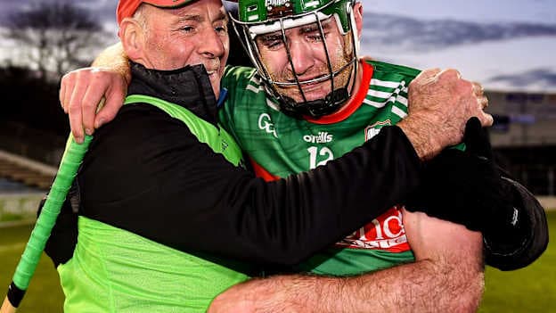 Loughmore/Castleiney captain Noel McGrath celebrates with his father Pat after their side's victory in the Tipperary County Senior Club Hurling Championship Final Replay match between Thurles Sarsfields and Loughmore/Castleiney at Semple Stadium in Thurles, Tipperary. 