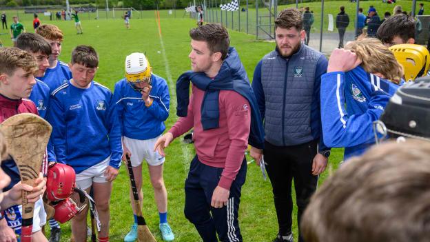 Current Clare senior hurler and St. Flannan's teacher, Tony Kelly, talks to his players during the 2023 GCS Super 9s. 