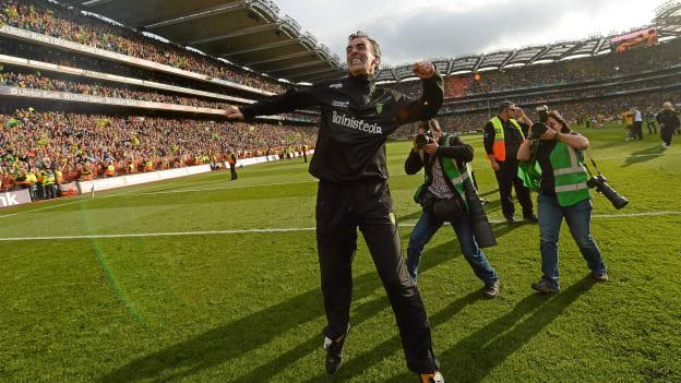 Jim McGuinness celebrates following Donegal's All-Ireland SFC Final victory over Mayo in 2012.