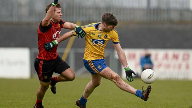 Cathal Cregg battling against Down
