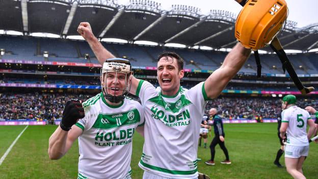 TJ Reid and Colin Fennelly celebrate at Croke Park following Ballyhale Shamrocks' win.