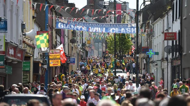 Supporters arrive ahead of the 2016 Ulster Final between Donegal and Tyrone at St Tiernach's Park in Clones, Co Monaghan.
