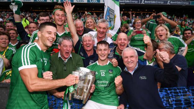 Tom Morrissey and his brother Dan (left) celebrate with the Liam MacCarthy Cup after Limerick's All-Ireland SHC Final victory over Galway.