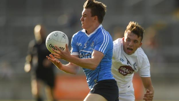 Nathan Doran, Dublin, and Brian McLoughlin, Kildare, in EirGrid Leinster Under 20 Final action at Bord Na Mona O'Connor Park, Tullamore.