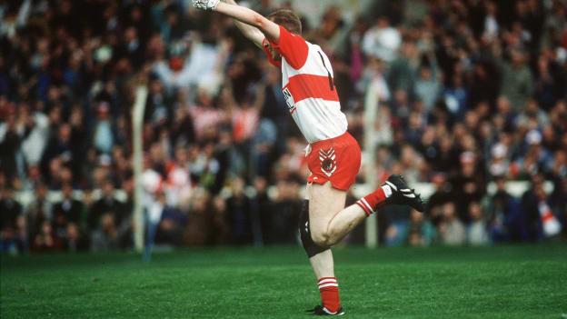 Derry full forward Seamus Downey celebrates at Croke Park.