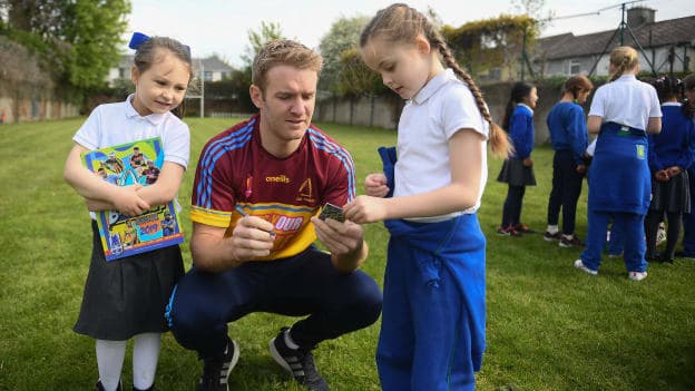 Tipperary hurler Noel McGrath with schoolkids from St Mary's National School during the Cúl Heroes Trading Cards 2019 Collection Launch at St Mary's National School in Fairview, Dublin. 