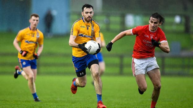 Kevin McLoughlin of Knockmore in action against Kealan McDonnell of Ballintubber during the Mayo County Senior Club Football Championship Quarter-Final match between Ballintubber and Knockmore at Connacht GAA Centre in Bekan, Mayo. 