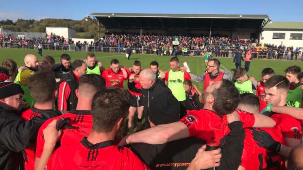 Stephen McHugh delivers a team talk to his Tattyreagh players.